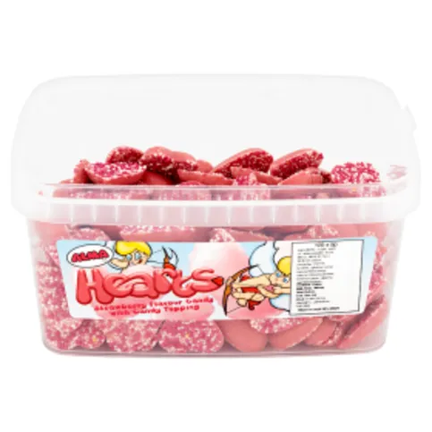 Hannah's jazzles hearts strawberry flavour candy tub 600 g [ND]