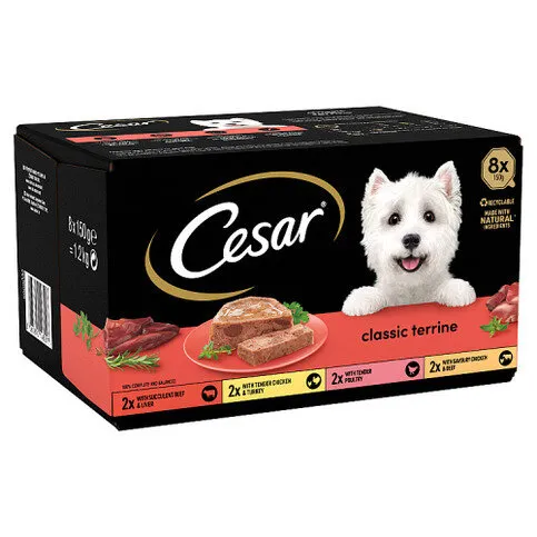 Cesar Classics Terrine Dog Food Trays Mixed in Loaf 8 x 150g