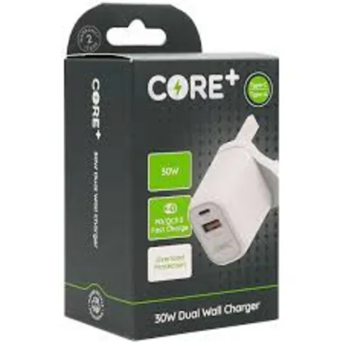 Core Dual Usb Wall Charger  30W Type C and Type A