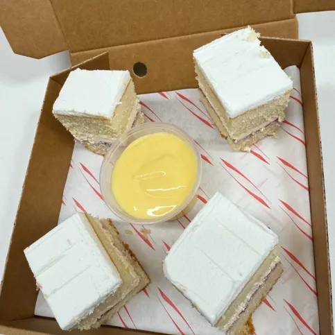 Costco cake with warm custard