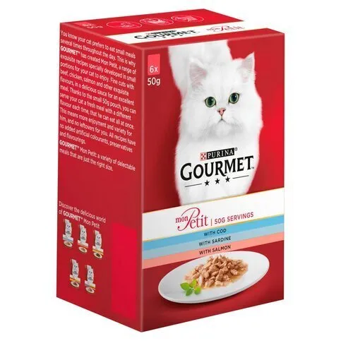 Gourmet Mon Petit Adult Cat Food with Cod, Sardine & Salmon 6 x 50g (300g)