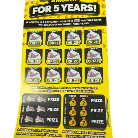 National lottery £5 £20,000 a month for 5 years scratch card game