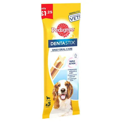 Pedigree DentaStix Daily Dental Chews Medium Dog Treats 3 Sticks