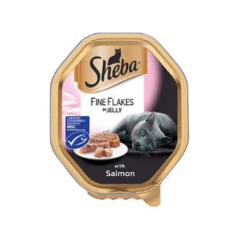 Sheba Fine Flakes Adult 1+ Wet Cat Food Tray with Salmon in Jelly 85g