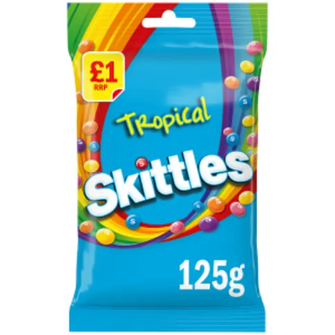 Skittles Vegan Chewy Sweets Tropical Fruit Flavoured Treat Bag 125g PMP £1