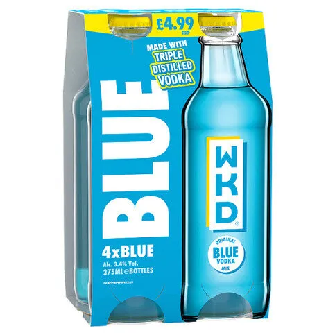 WKD Original Blue Vodka Mix glass bottle 4 x 275ml