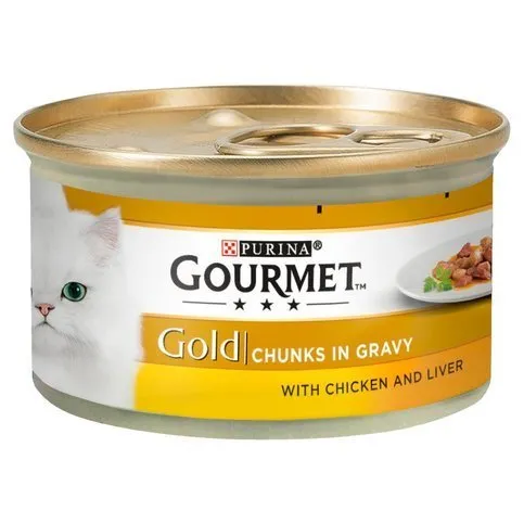 Gourmet Gold Tinned Cat Food Chicken and Liver In Gravy 85g
