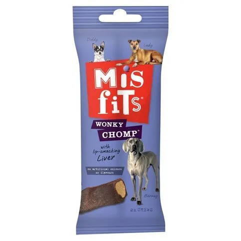 Misfits Wonky Chomp Adult Medium Dog Treats Liver 2 Stick 170g