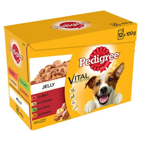 Pedigree Adult Wet Dog Food Pouches Mixed Selection in Jelly 12 x 100g