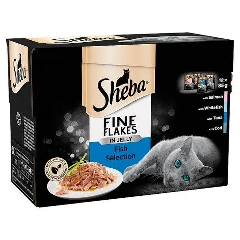 Sheba Fine Flakes Fish in Jelly Wet Adult 1+ Cat Food Pouches 12 x 85g