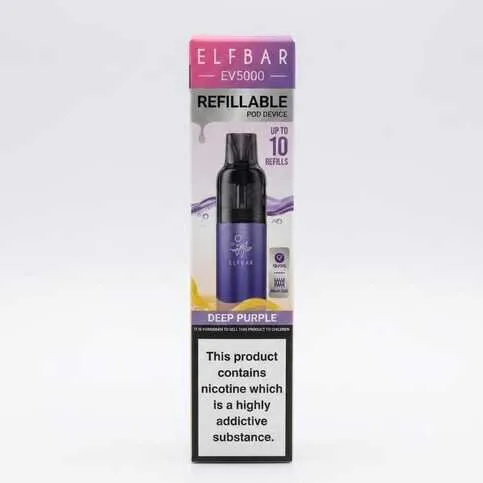 Elfbar ev5000 refillable pod device Deep purple and any 10 ml vape liquid(liquid flavour may vary)