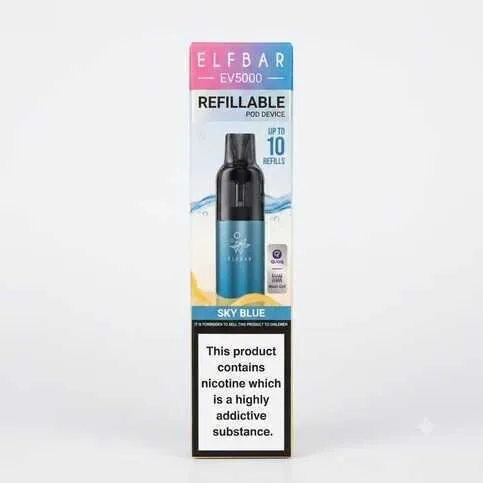 Elfbar EV5000 refillable pod device sky blue &  any 10 ml vape liquid(liquyid flavour may vary)