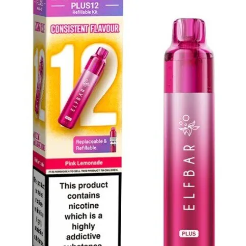 Elfbar plus12 pink lemonade vape with extra free refill pod