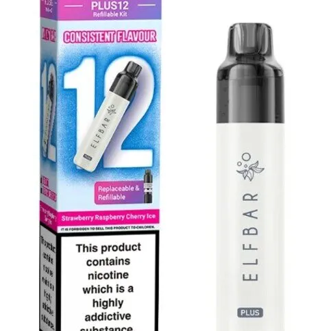 Elfbar plus12 Strawberry raspberry cherry ice vape with extra free refill pod 