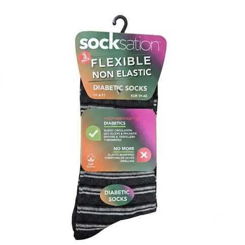 Socksation flexible non elastic diabetics socks 3 pack