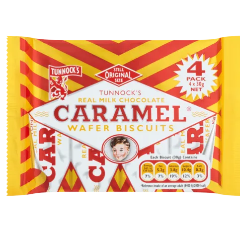 Tunnock's Real Milk Chocolate Caramel Wafer Biscuits 4 x 30g
