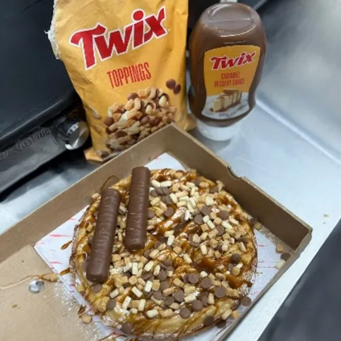 Twix Waffle With Twix Biscuits & Twix Caramel Sause With Ice Cream