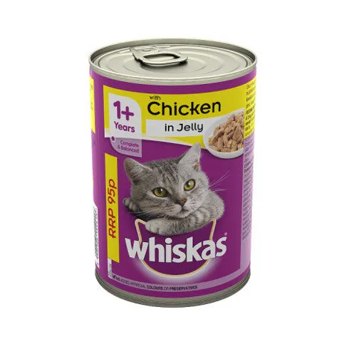 Whiskas 1+ Wet Cat Food Tin with Chicken in Jelly 390g