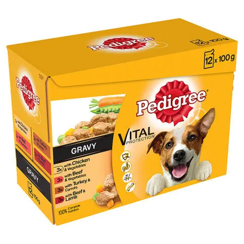 Pedigree Adult Wet Dog Food Pouches Mixed Selection in Gravy 12 x 100g